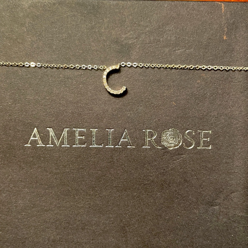 Amelia Rose sterling & diamond “C” necklace